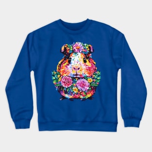 Guinea Pig with Flowers Colorful Doodle Crewneck Sweatshirt